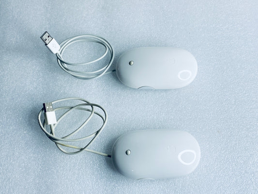 lot Of 2-Apple USB White Wired Mighty/Optical Mouse, A1152-READ