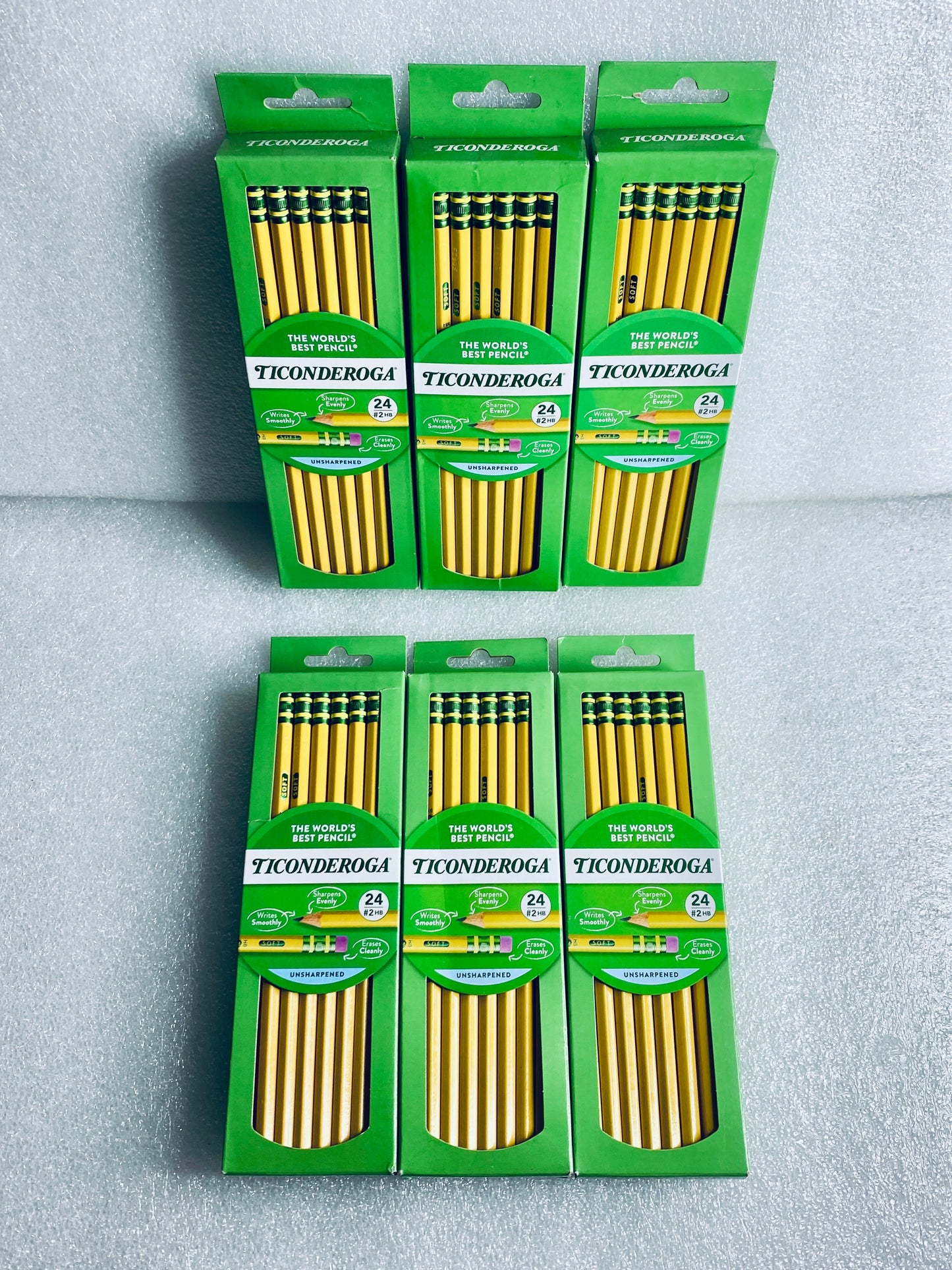 lot Of 6 New - Ticonderoga Wood Pencils, Unsharpened #2 Lead, 24 Count Each