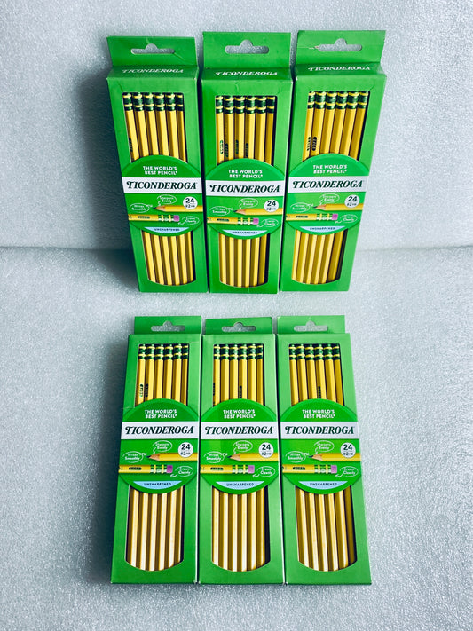 lot Of 6 New - Ticonderoga Wood Pencils, Unsharpened #2 Lead, 24 Count Each
