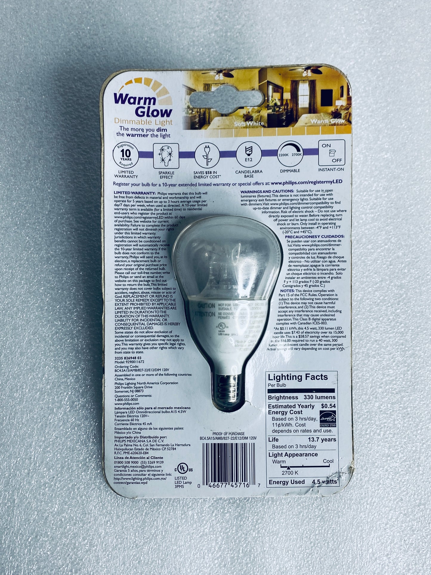 new Other - Philips LED 40w Replacement 4.5w Soft White To Warm Dimmable Light