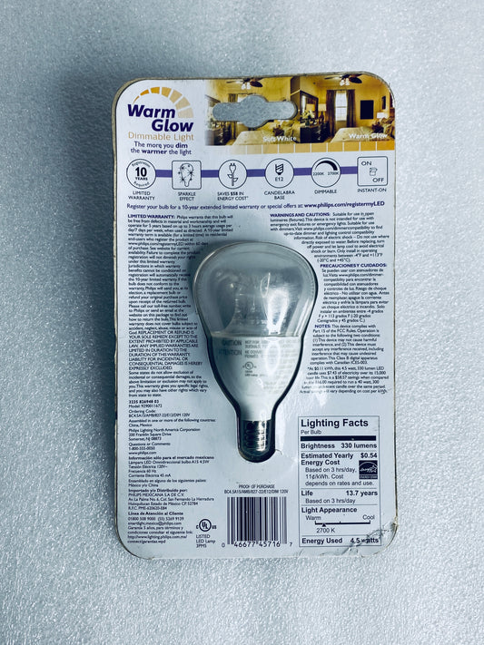 new Other - Philips LED 40w Replacement 4.5w Soft White To Warm Dimmable Light