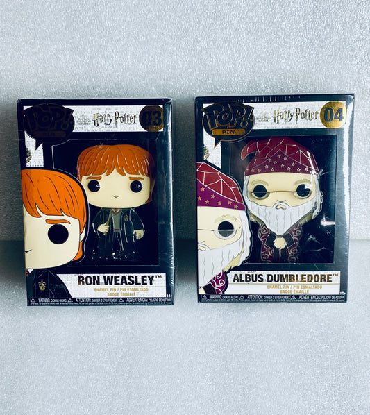 #65 - lot Of 2 New -Pop! Pin Harry Potter #03 Ron Weasley & #04 Albus Dumbledore - (IN CONDITION AS SHOWN)
