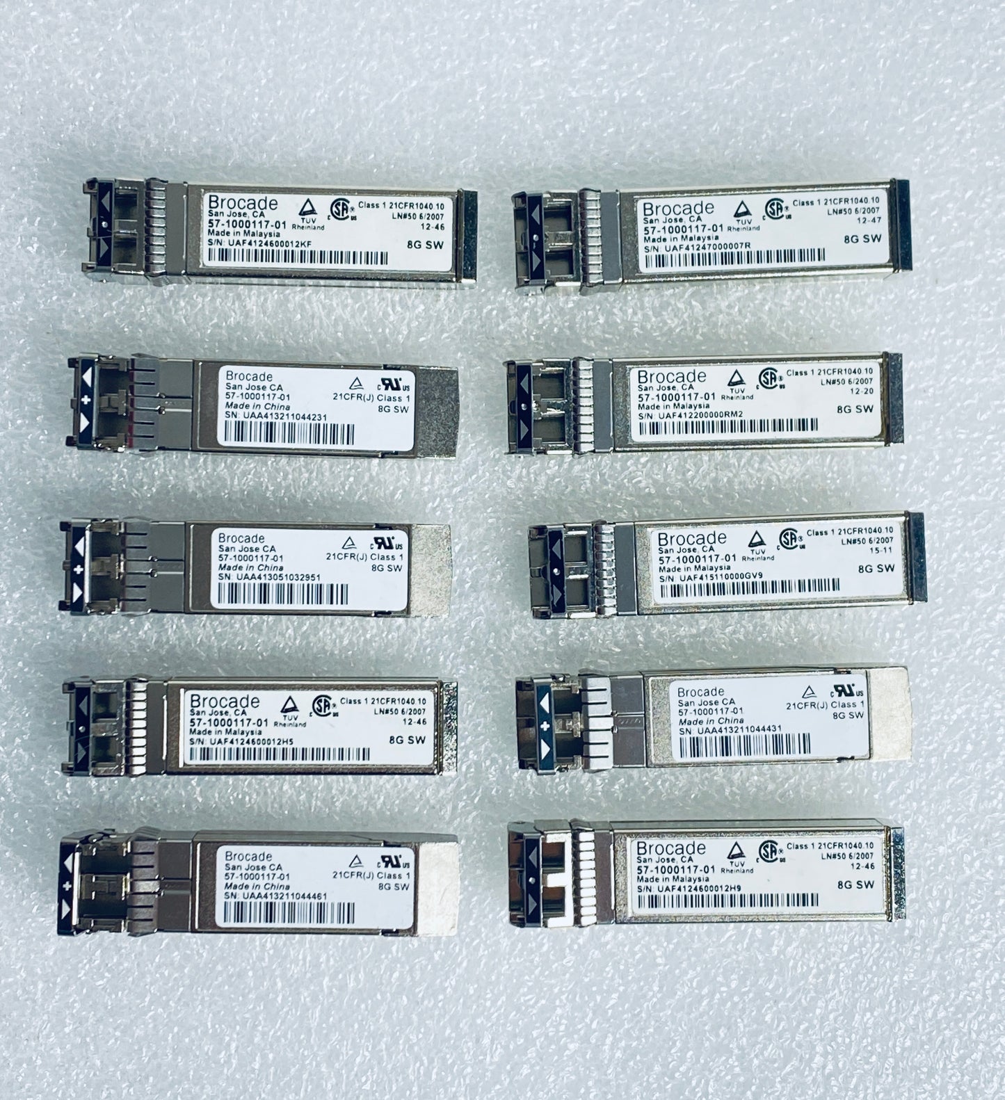 Lot Of 10 - Brocade 8G SW SFP Transceivers, 57-1000117-01