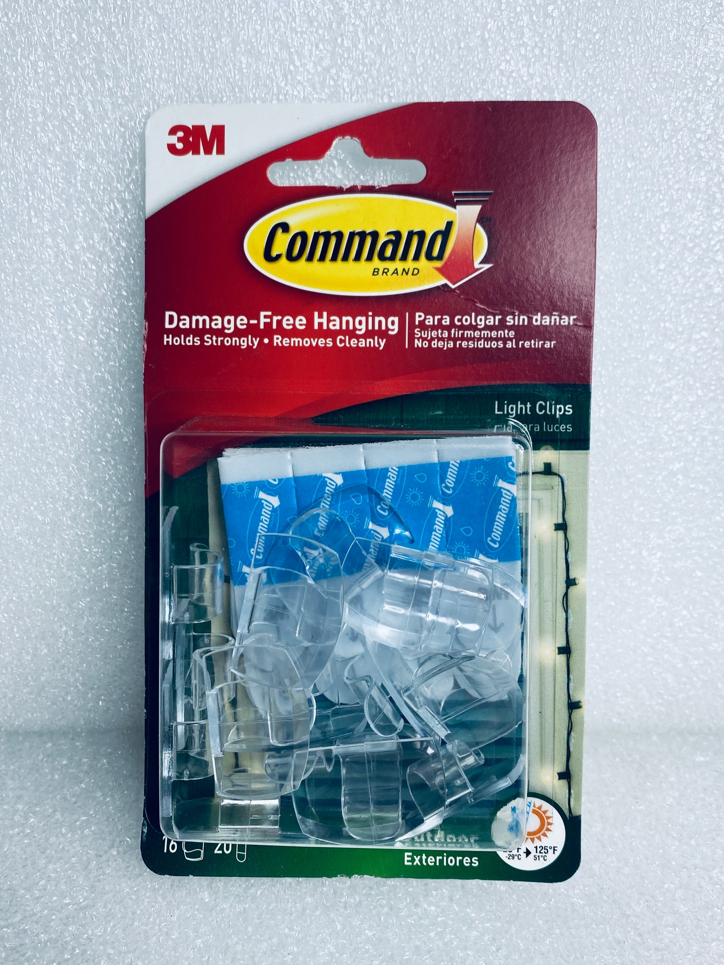 lot Of 3 New - Command 3M (16) Light Clips & (20) Adhesive Strips, Each Package