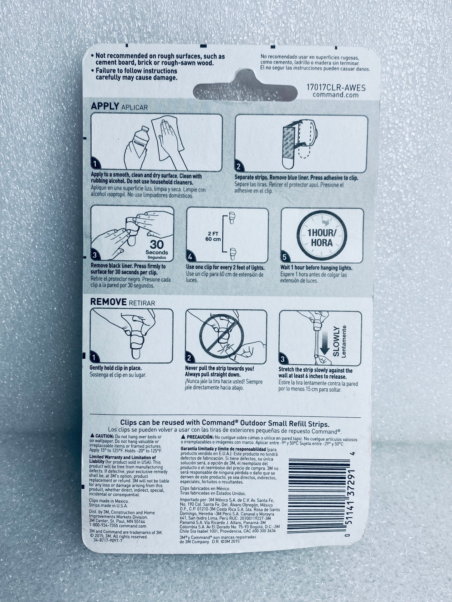 lot Of 3 New - Command 3M (16) Light Clips & (20) Adhesive Strips, Each Package