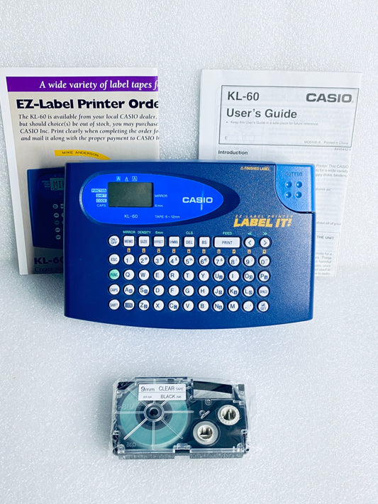 casio KL-60 EZ - Label Printer Label It! With 9mm Clear Tape/Black Ink