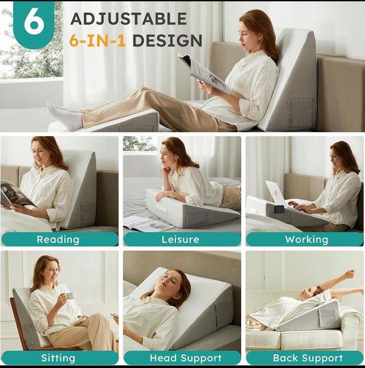 New Other 10" Cooling Memory Foam Bed Pillow Wedge For Sleeping, White Grey