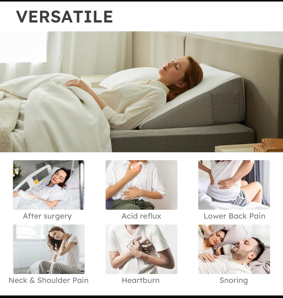 New Other 10" Cooling Memory Foam Bed Pillow Wedge For Sleeping, White Grey