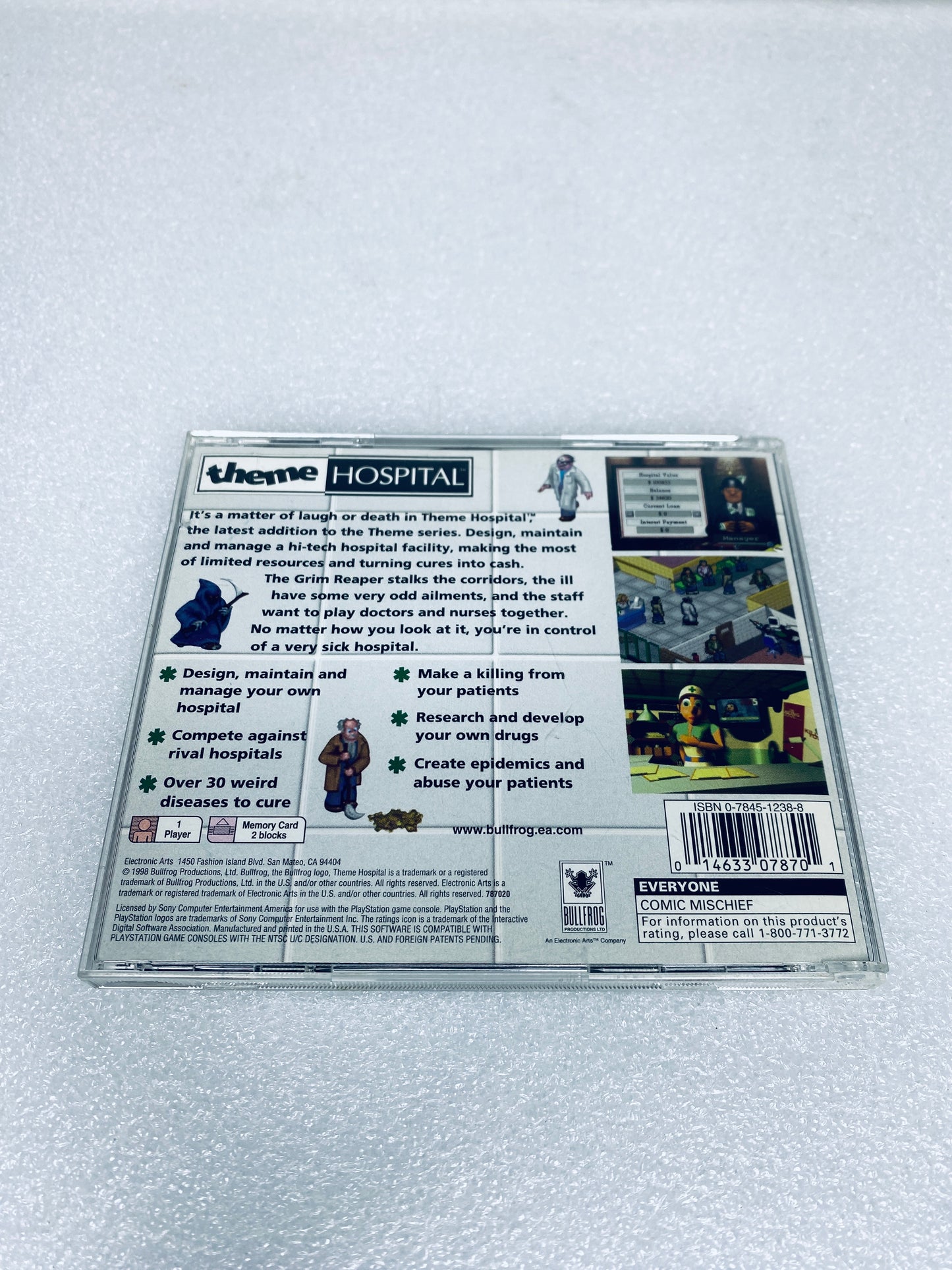Sony PlayStation 1 PS1 Theme Hospital Video Game, Black Label - (READ)