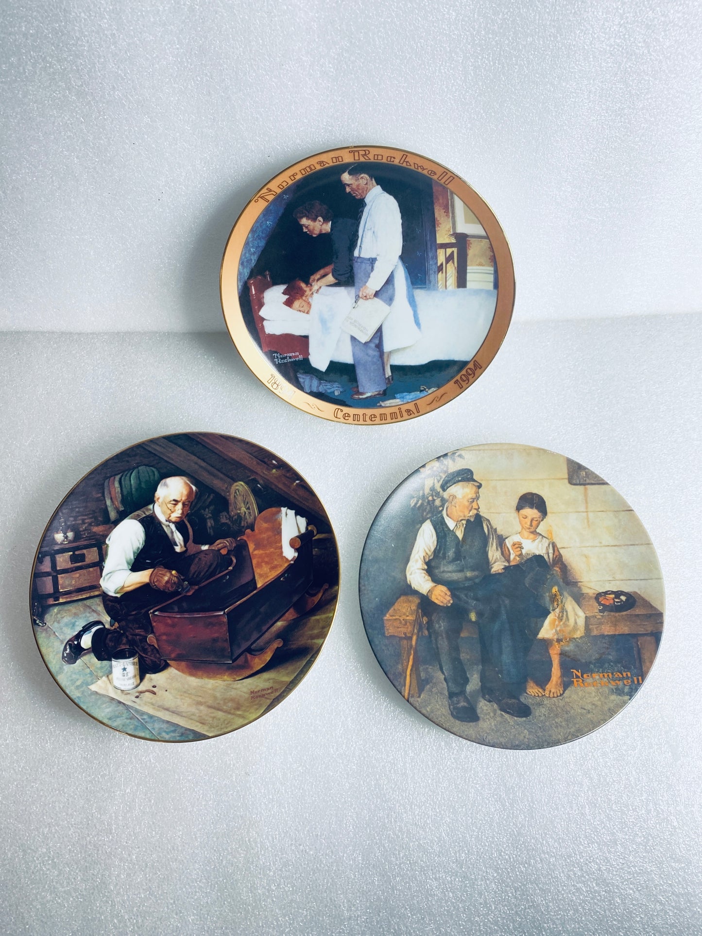 #94-lot Of 3 Norman Rockwell Grandpa's Gift, Lighthouse & Freedom Plates-(READ) - (In Condition As Shown)