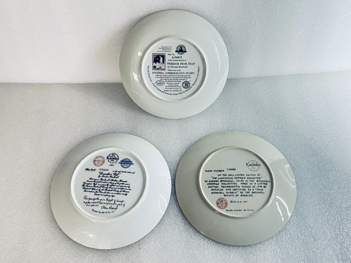 #94-lot Of 3 Norman Rockwell Grandpa's Gift, Lighthouse & Freedom Plates-(READ) - (In Condition As Shown)