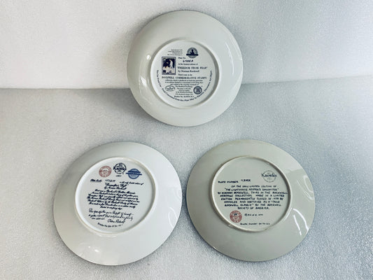 #94-lot Of 3 Norman Rockwell Grandpa's Gift, Lighthouse & Freedom Plates-(READ) - (In Condition As Shown)