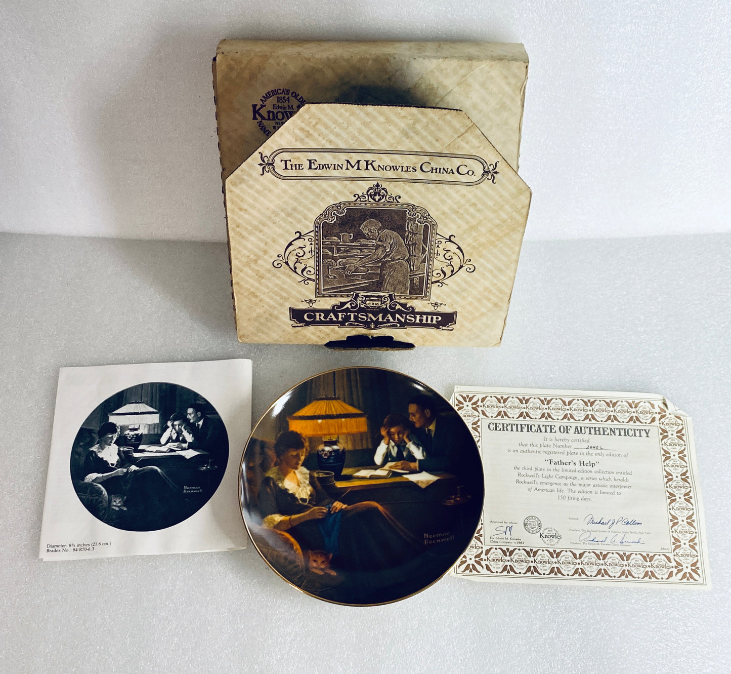 #95 - norman Rockwell "Father's Help" 8 1/2" Decorative Plate With COA - (In Condition As Shown)