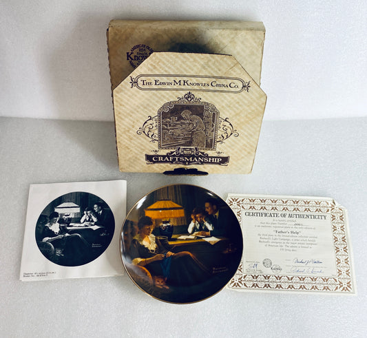 #95 - norman Rockwell "Father's Help" 8 1/2" Decorative Plate With COA - (In Condition As Shown)