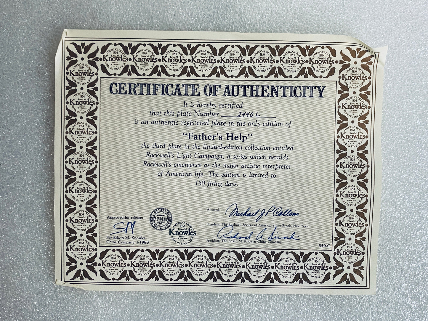 #95 - norman Rockwell "Father's Help" 8 1/2" Decorative Plate With COA - (In Condition As Shown)