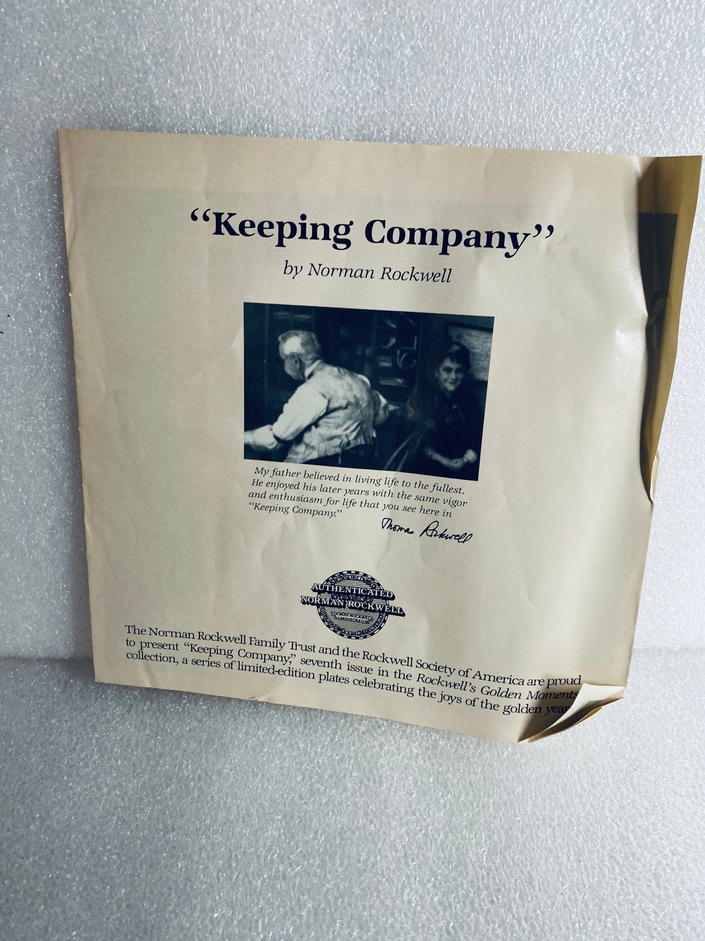#96 - norman Rockwell "Keeping Company" 8 1/2" Decorative Plate With COA - (In Condition As Shown)