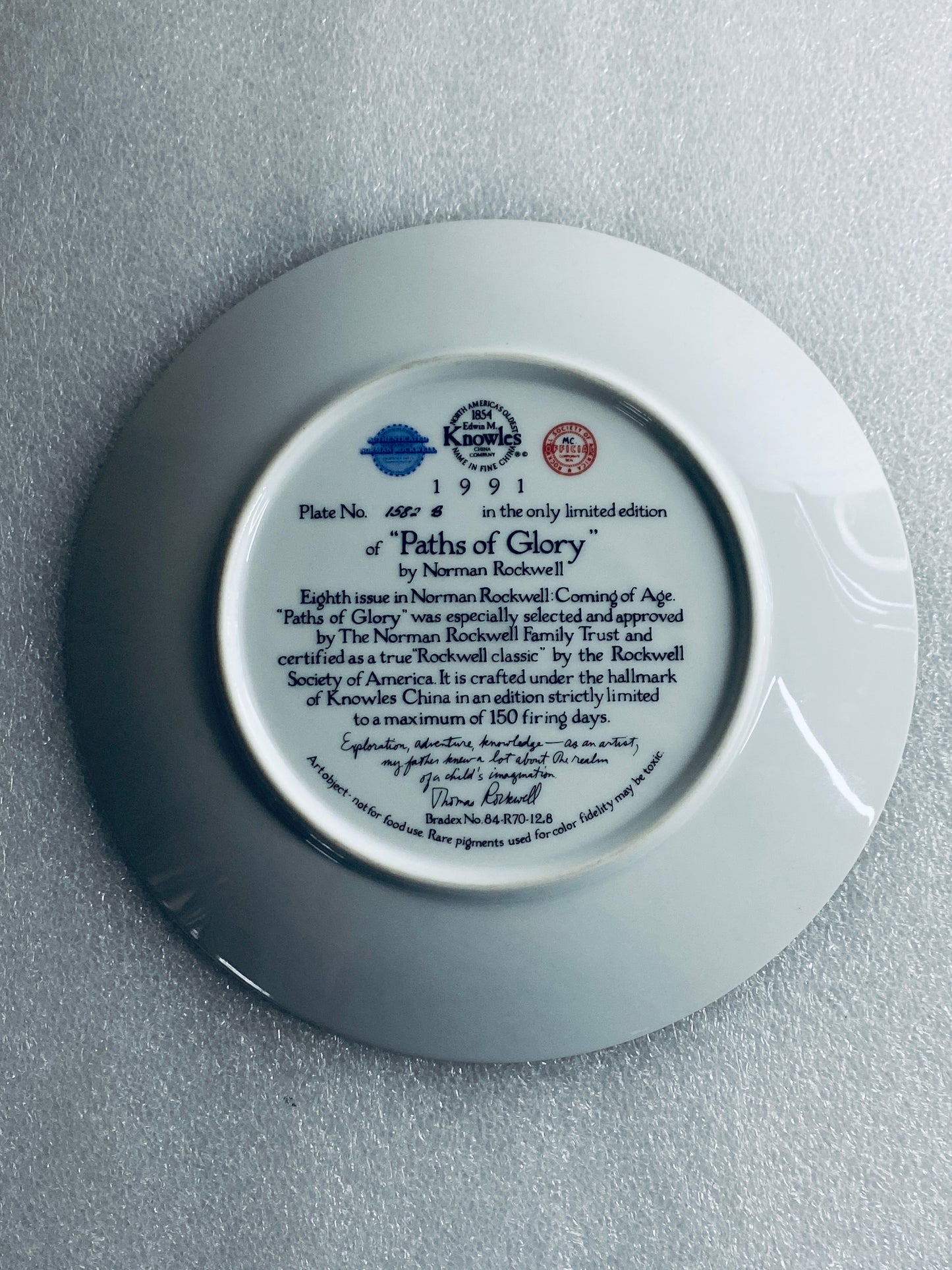 #97 - norman Rockwell "Paths Of Glory" 8 1/2" Decorative Plate With COA - (In Condition As Shown)