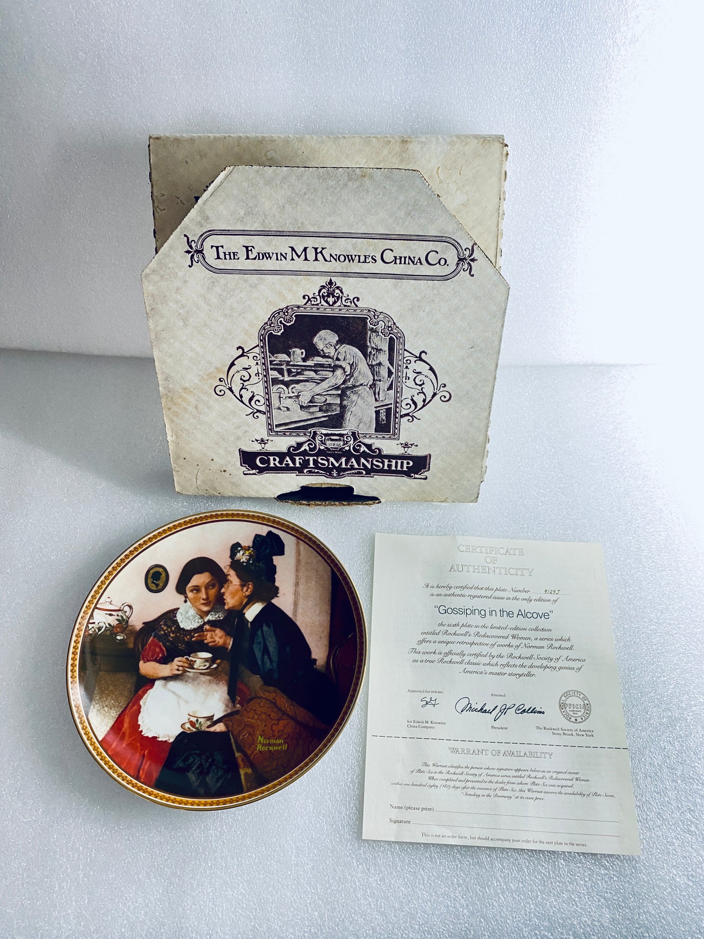 #98 - norman Rockwell "Gossiping In The Alcove" 8 1/2" Decorative Plate With COA - (In Condition As Shown)