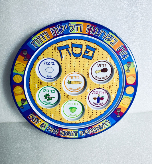 shulsinger Judaica Childs Melamine Seder Colorful Passover 12” Plate - READ