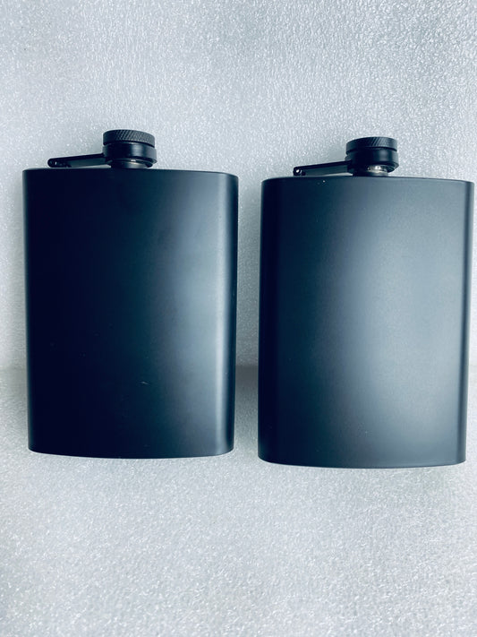 #108 - Lot Of 2 - New Other - 8oz. Stainless Steel Hip Flask With Screw Cap, Black - (IN CONDITION AS SHOWN)$$