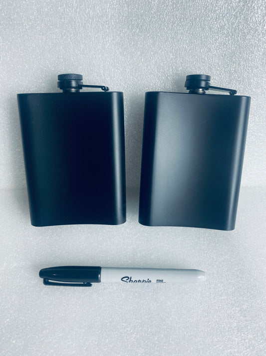 #108 - Lot Of 2 - New Other - 8oz. Stainless Steel Hip Flask With Screw Cap, Black - (IN CONDITION AS SHOWN)$$