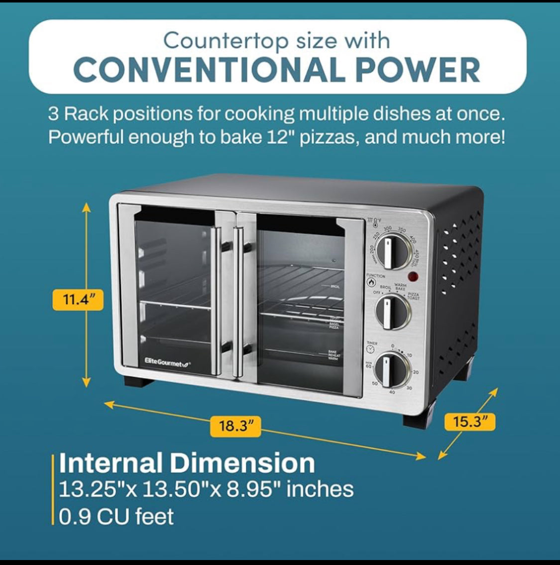 New Other - Elite Gourmet Double French Door Toaster Oven With 25L Capacity-READ