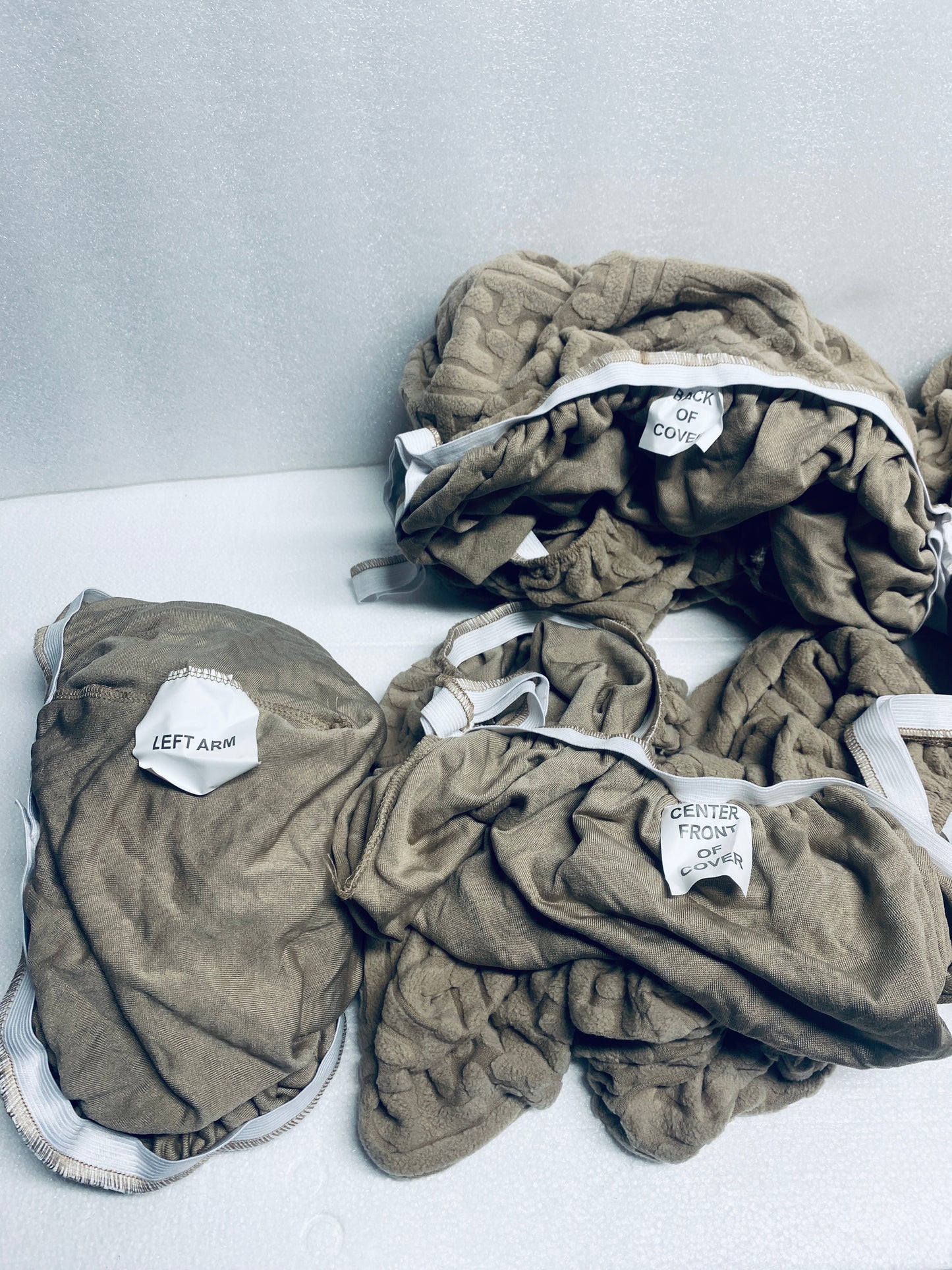 #146 - brown 8pc. 3 Seat Sofa Covers - (READ) - (IN CONDITION AS SHOWN)