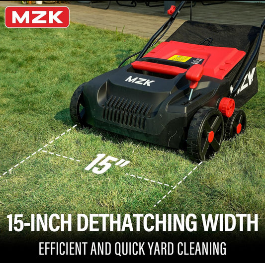 MZK 15" Electric Dethatcher/Scarifier With 5-Positions & 12 Gal Collect Bag-READ