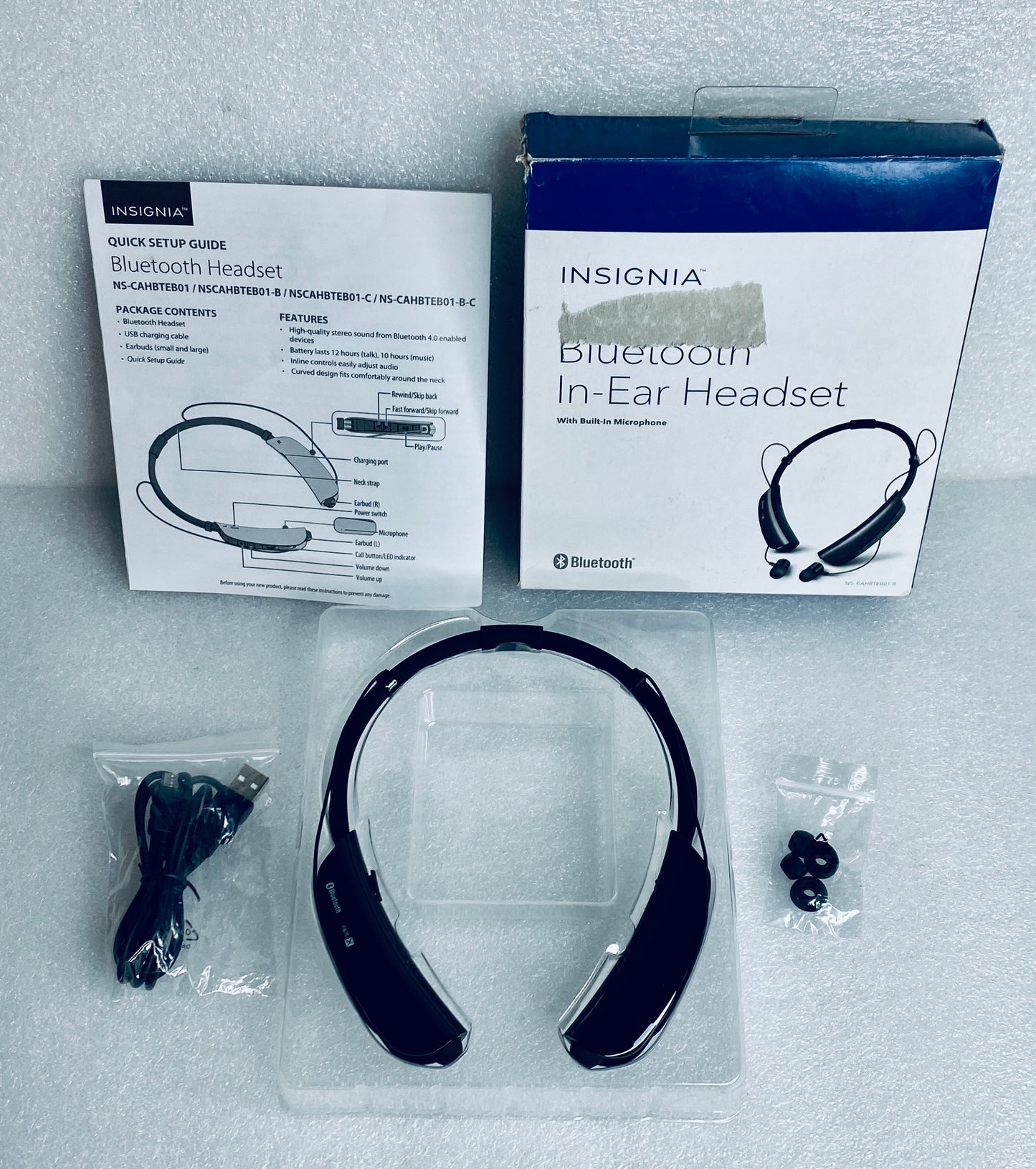 Insignia NS-CAHBTEB01-B Wireless Bluetooth In-Ear Headset, W/ Microphone – READ