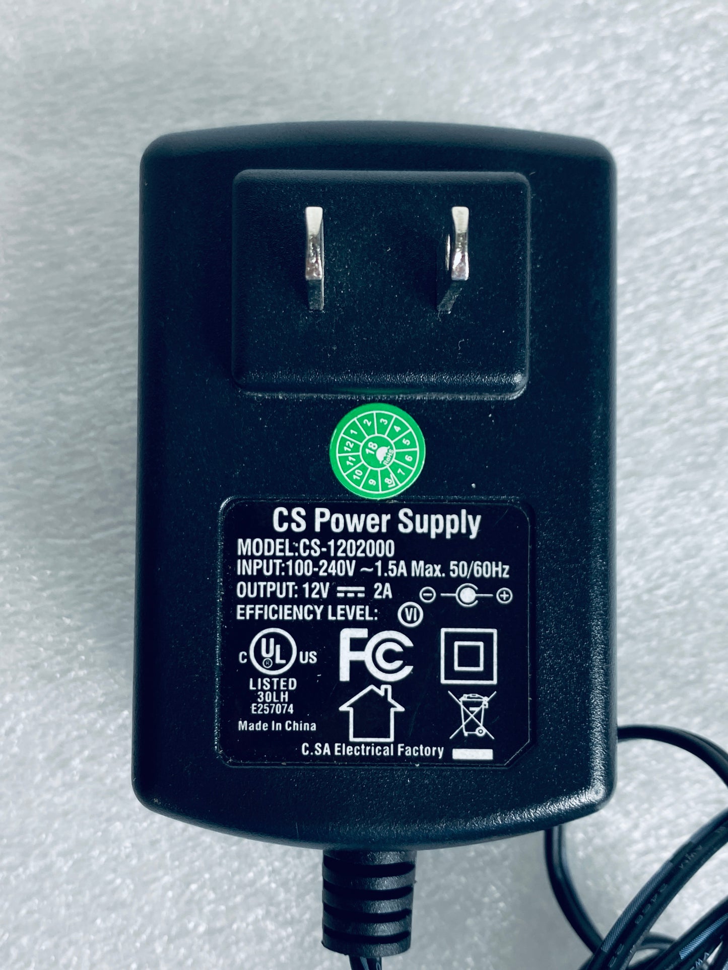 cS CS-1202000 12V 2A AC Adapter/Charger Power Supply Cord, Black - (READ)