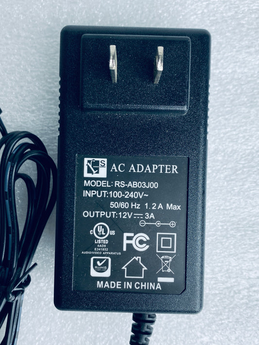 rS AC Adapter RS-AB03J00 12V 3A, Black - (READ)