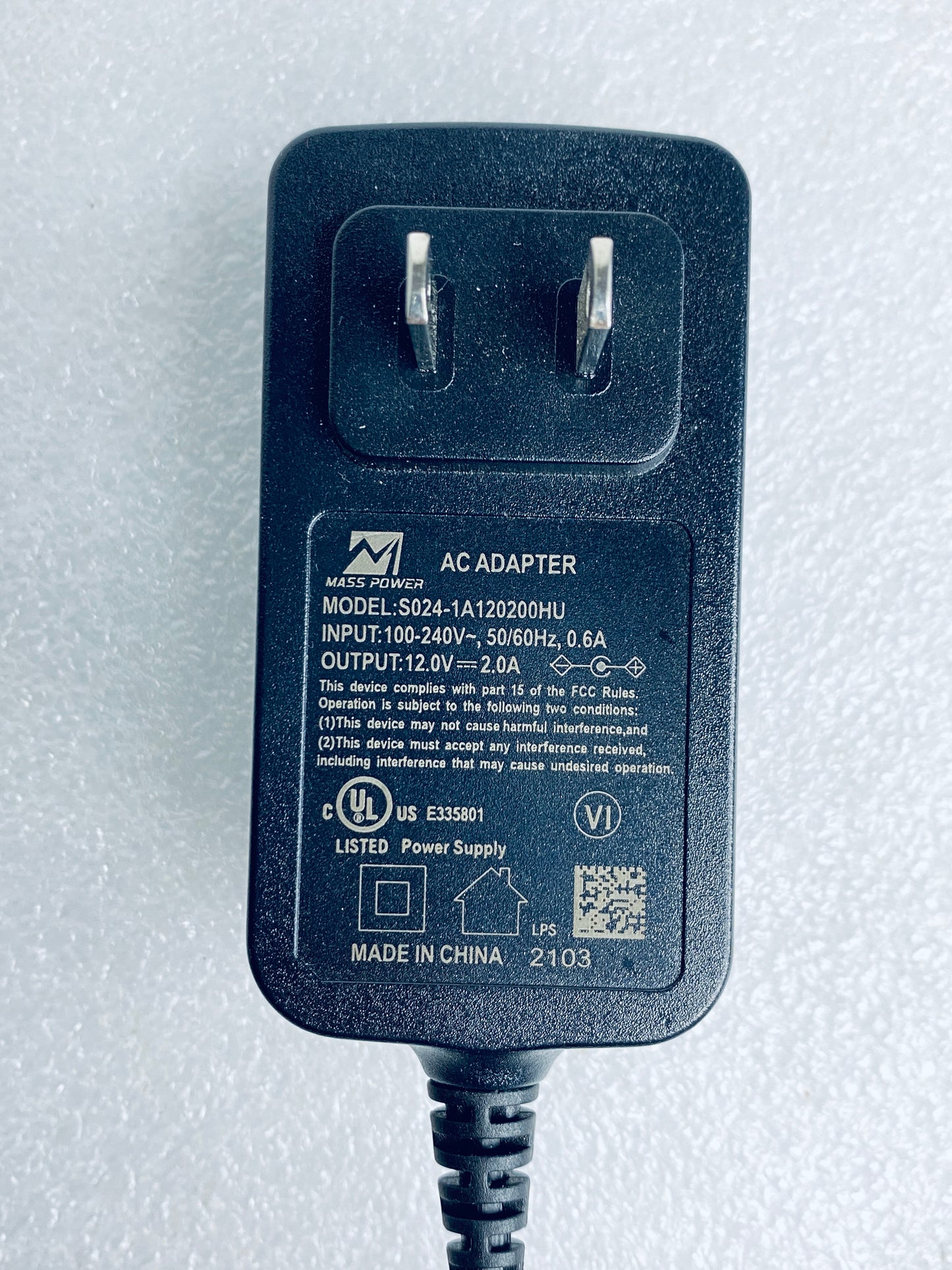 mass Power S024-1A120200HU 12V 2A AC Adapter/Charger, Black