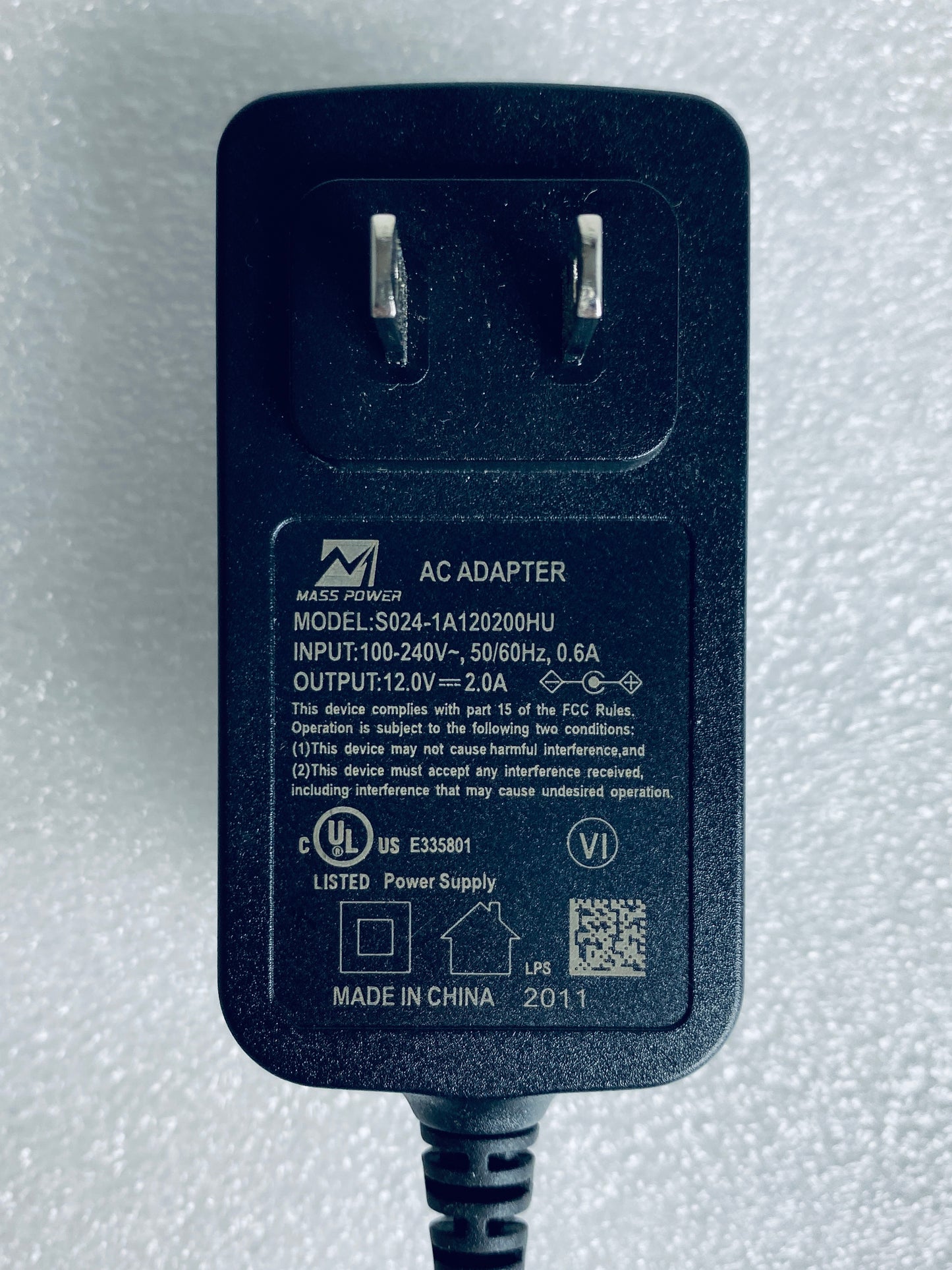 lot Of 2 - Mass Power S024-1A120200HU 12V 2A AC Adapter/Charger, Black