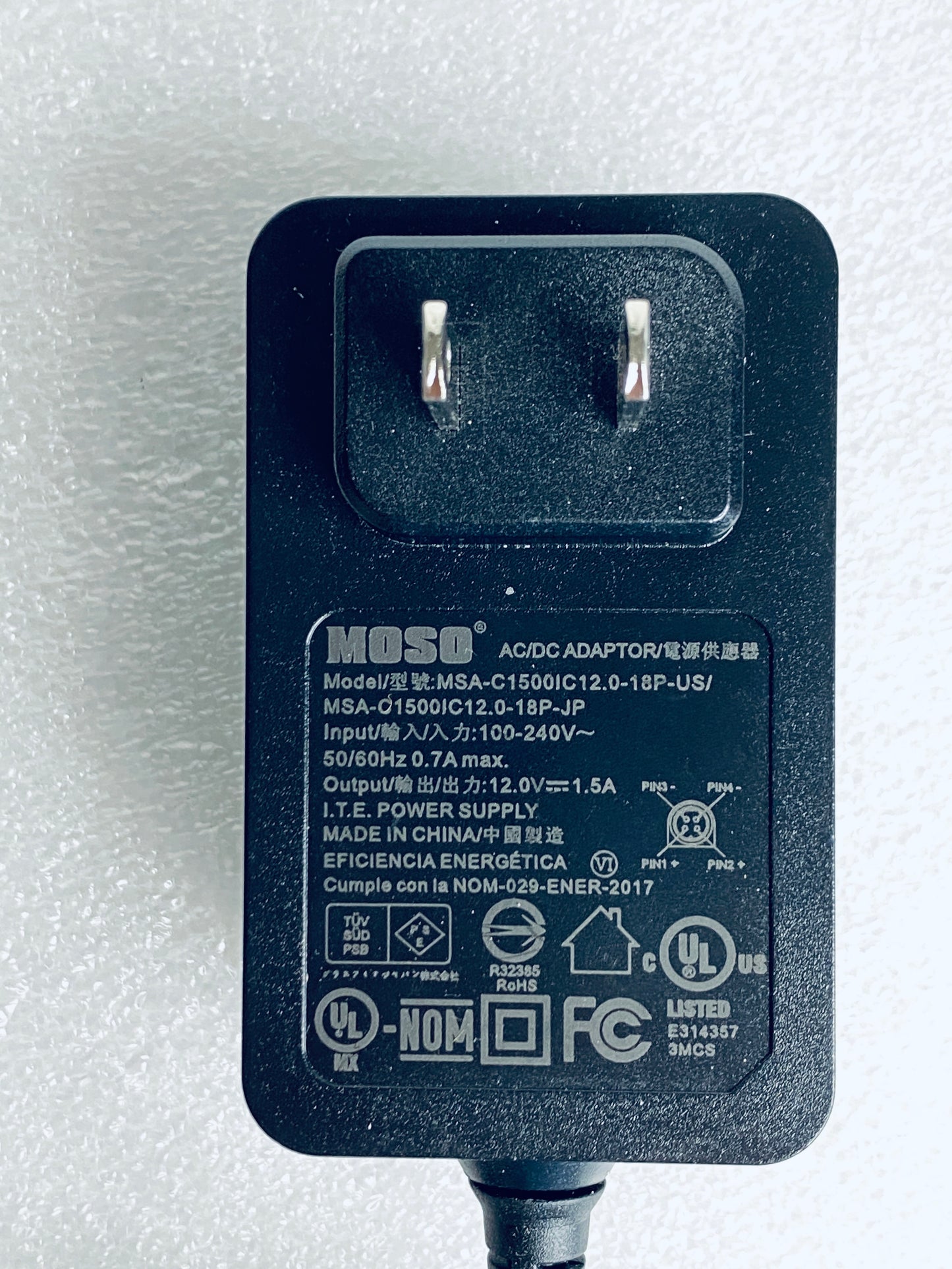 lot Of 2 - moso MSA-C1500IC12.0-18P-US/ 12V 1.5A AC/DC Adapter/Charger, Black