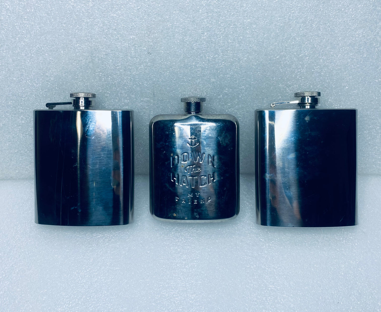 #75 - lot of 3 Stainless Steel Drinking Flasks - (READ) - (IN CONDITION AS SHOWN)