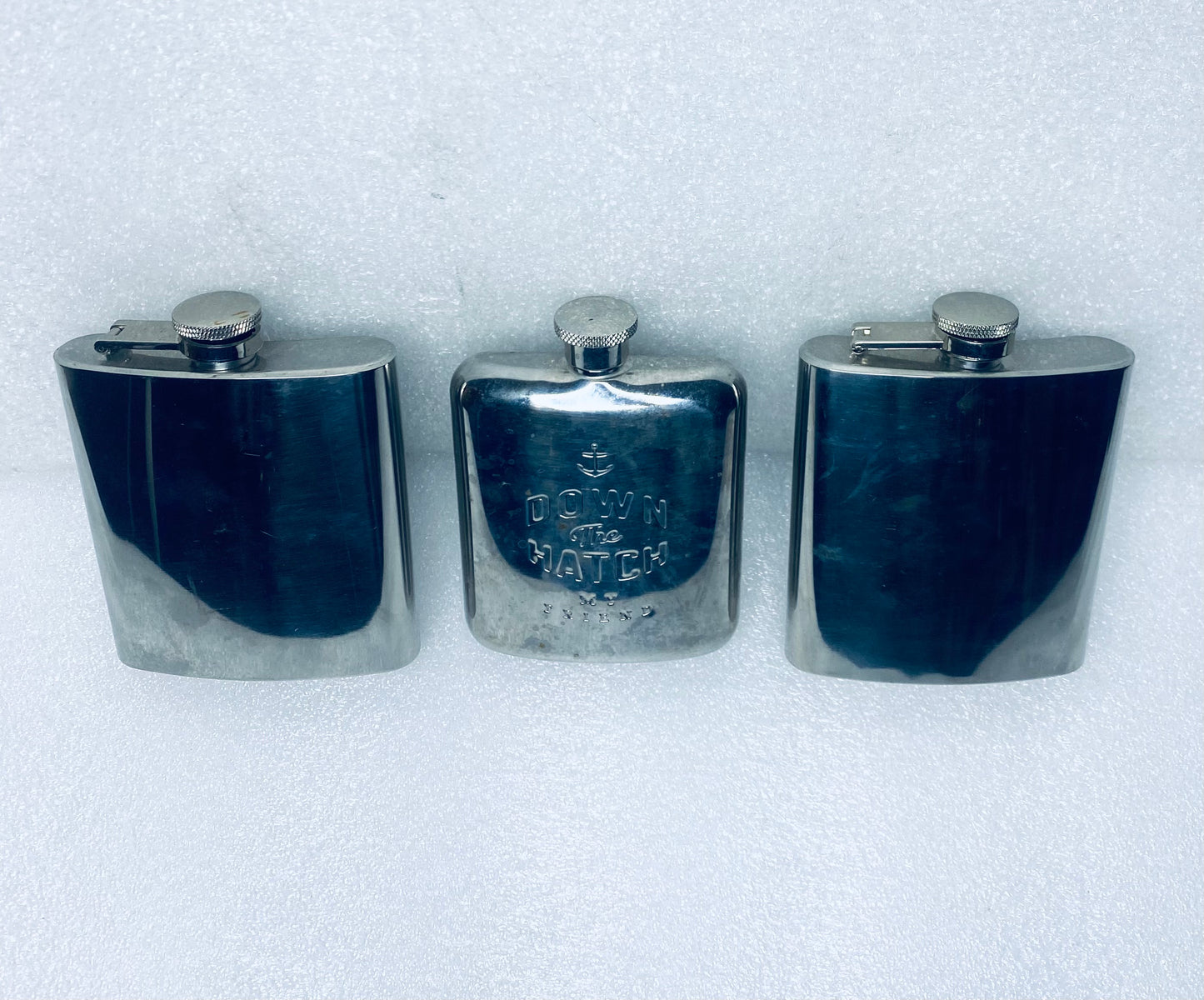 #75 - lot of 3 Stainless Steel Drinking Flasks - (READ) - (IN CONDITION AS SHOWN)