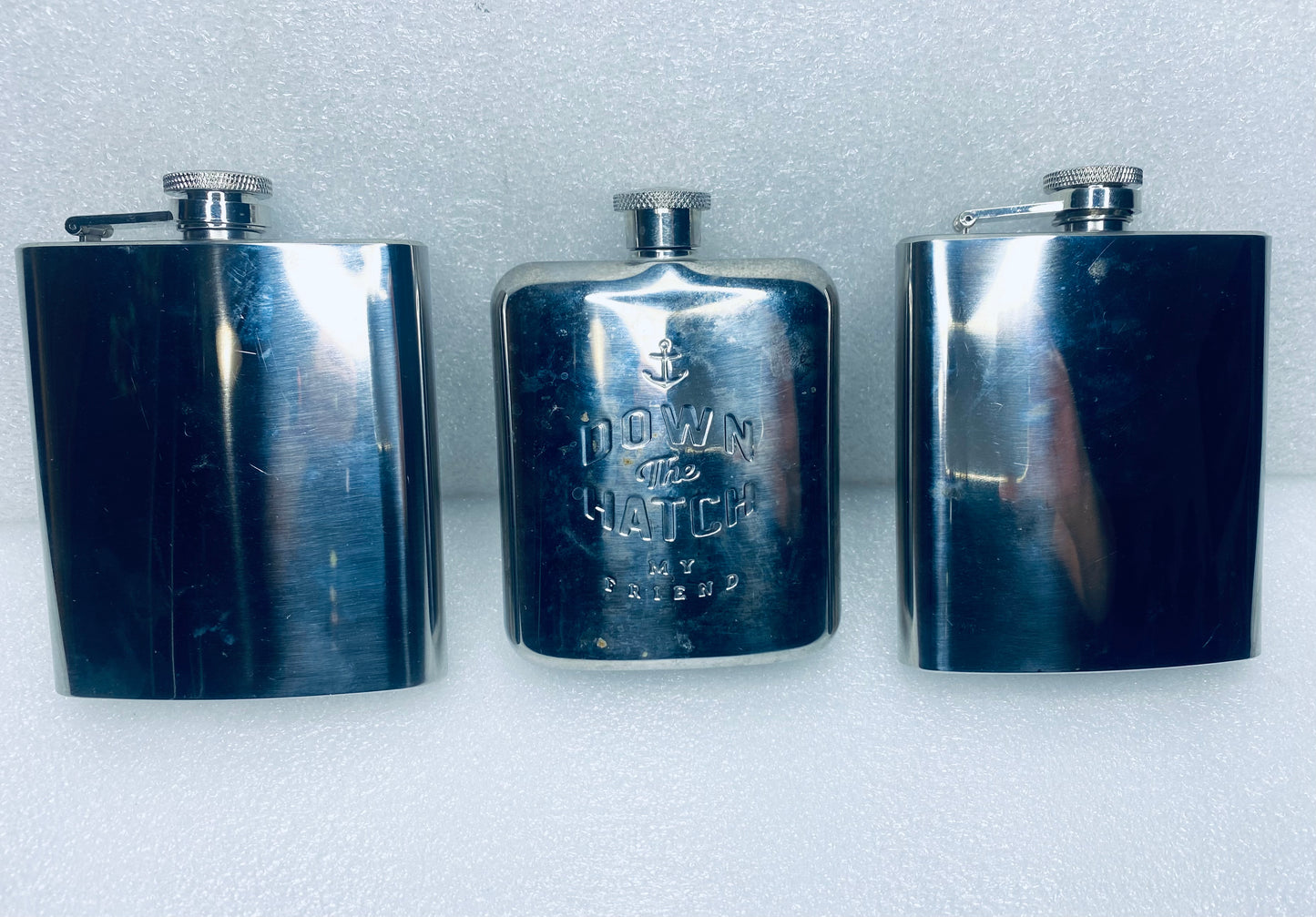 #75 - lot of 3 Stainless Steel Drinking Flasks - (READ) - (IN CONDITION AS SHOWN)
