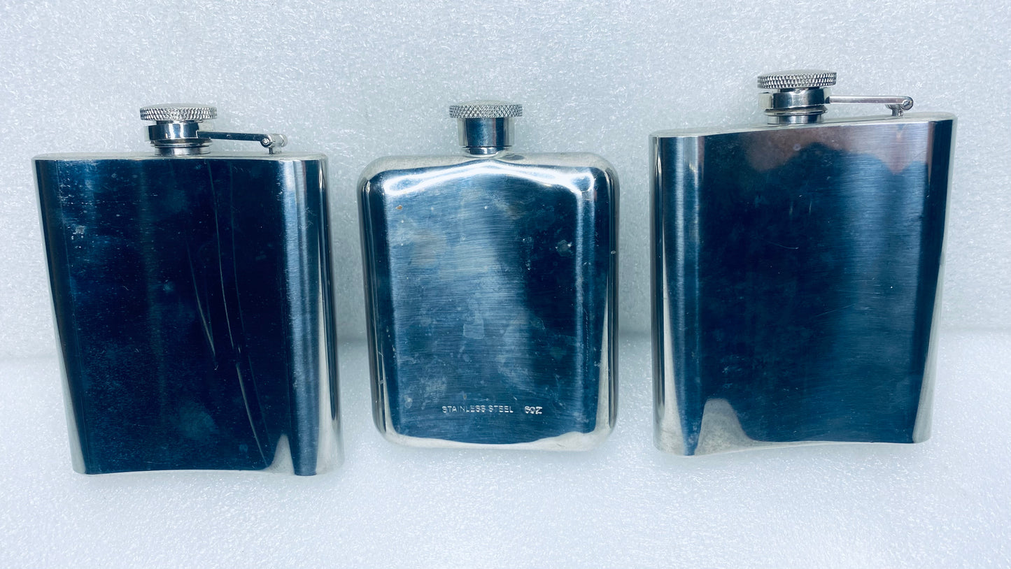 #75 - lot of 3 Stainless Steel Drinking Flasks - (READ) - (IN CONDITION AS SHOWN)