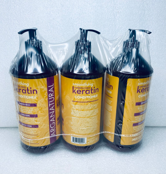 #77 - lot of 3 New Arganatural 32 fl oz. (Each) Hydrolyzed Keratin Conditioners - (READ) - (IN CONDITION AS SHOWN)