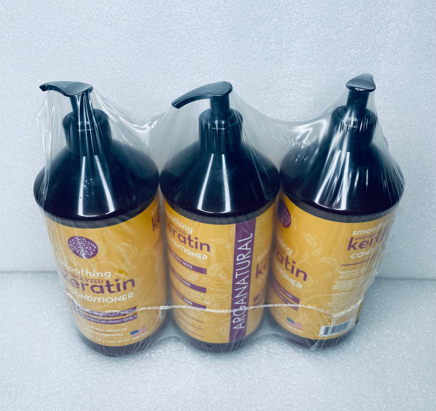 #77 - lot of 3 New Arganatural 32 fl oz. (Each) Hydrolyzed Keratin Conditioners - (READ) - (IN CONDITION AS SHOWN)