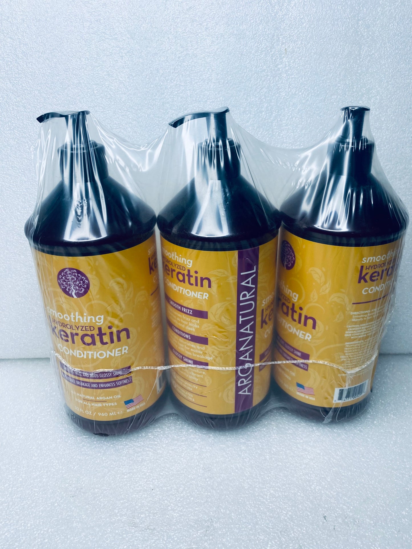 #77 - lot of 3 New Arganatural 32 fl oz. (Each) Hydrolyzed Keratin Conditioners - (READ) - (IN CONDITION AS SHOWN)