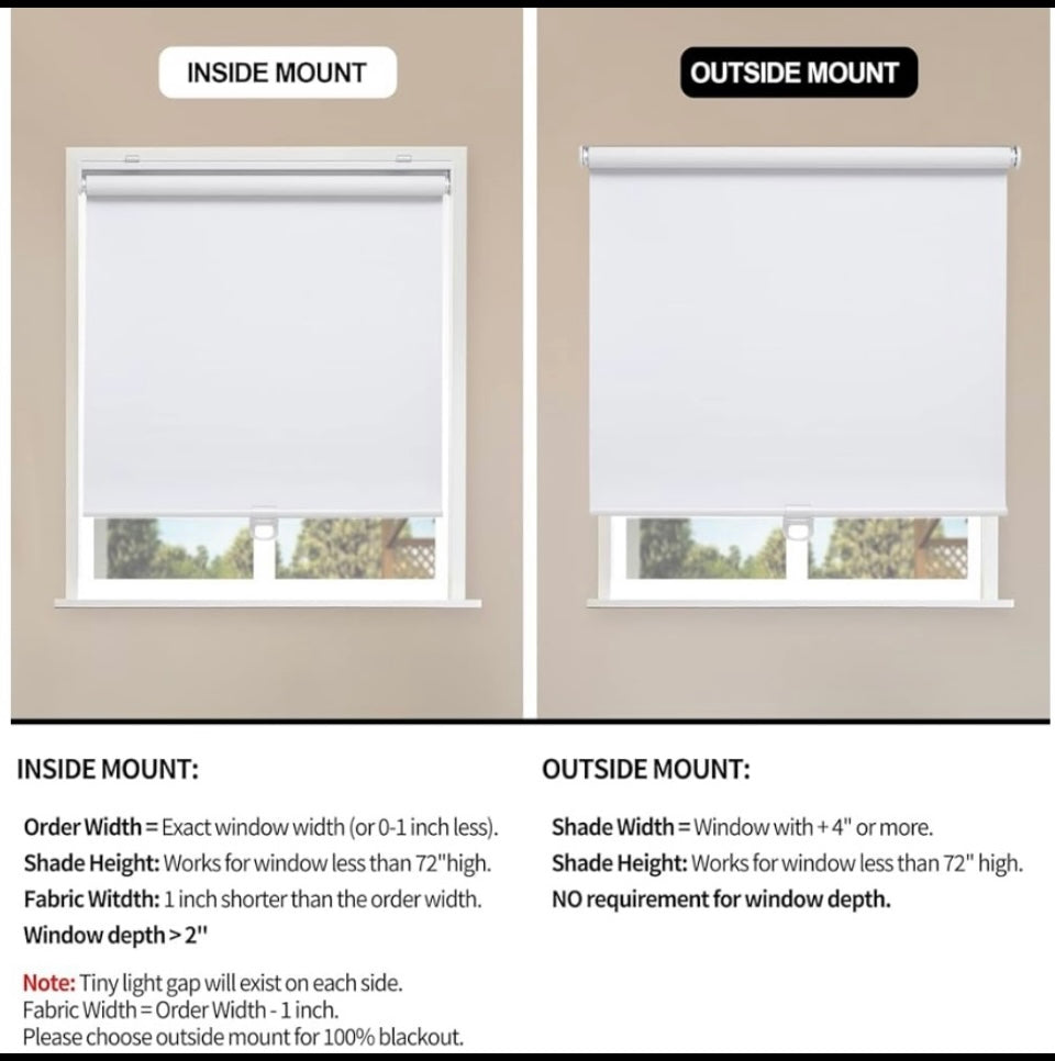 new Other - Aosky Cordless Solar Thermal Insulated Shade, 44" W x 72" H - White