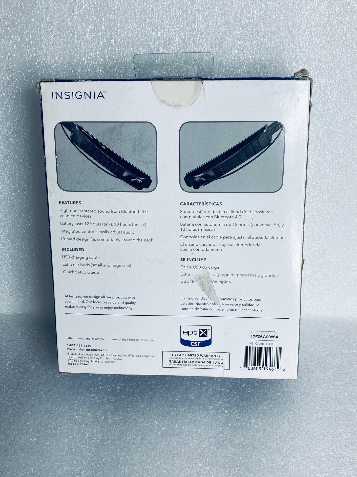 Insignia Wireless Bluetooth In-Ear Headset With Microphone, NS-CAHBTEB01-B