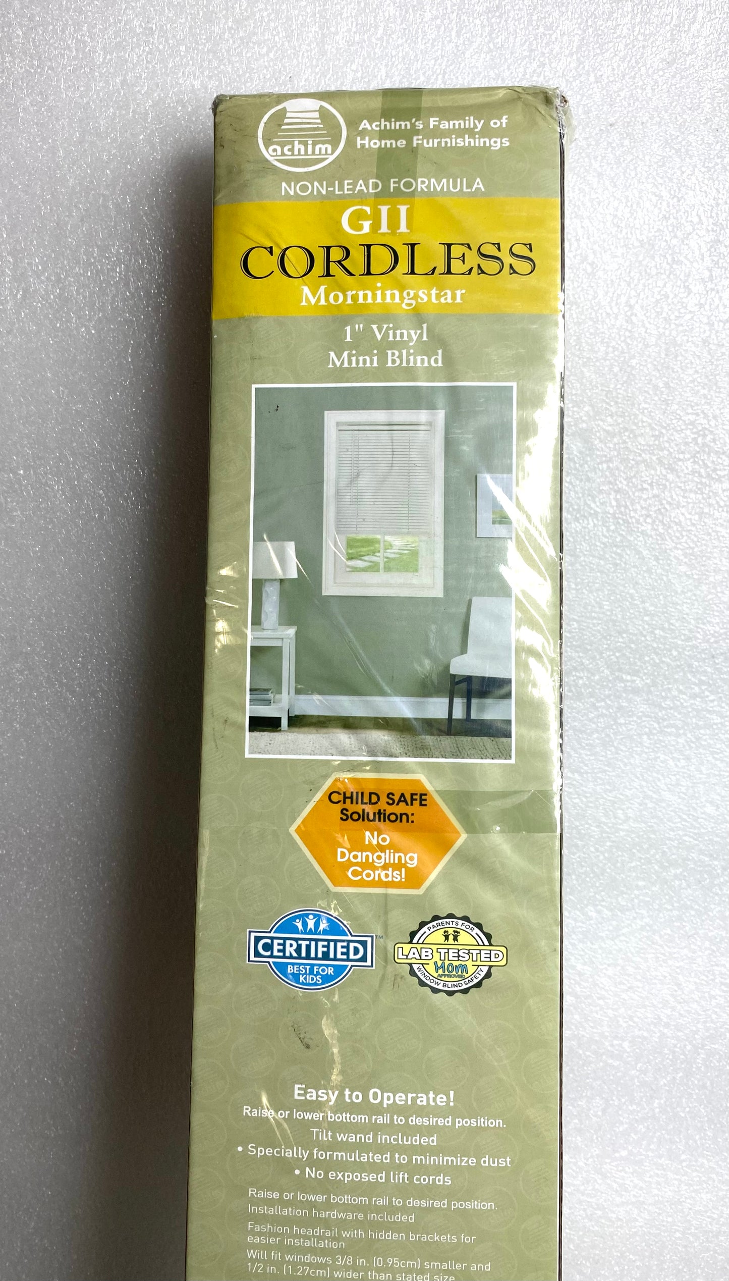 new - Cordless GII Morningstar 1" Vinyl Mini Blind, 38" W x 64" L, Pearl White