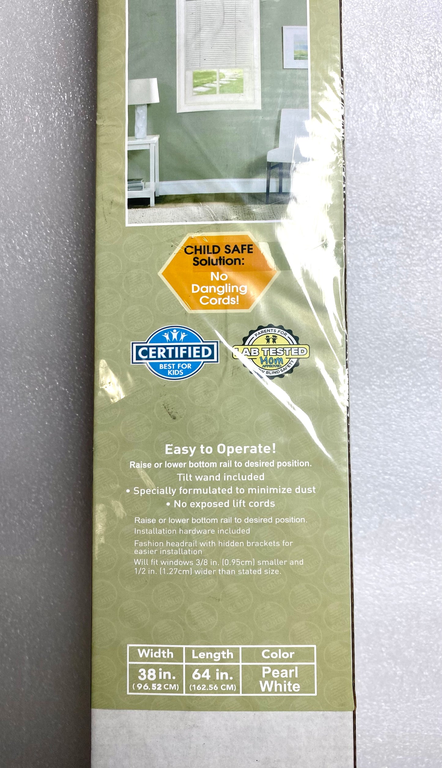 new - Cordless GII Morningstar 1" Vinyl Mini Blind, 38" W x 64" L, Pearl White