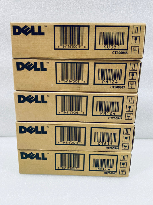lot Of 5 New-Dell 1320c 2,000 Page Toner, (1) Black, (1) Cyan & (3) Yellow-READ