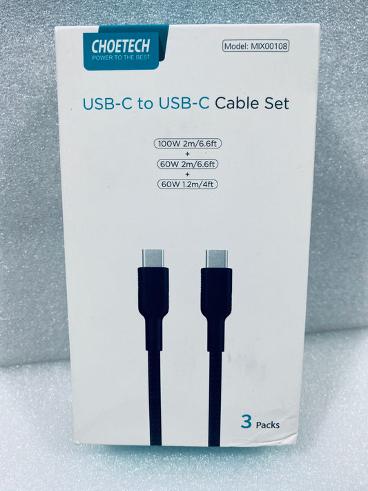 #85 - New - Choetech USB-C To USB-C 100W 6.6' Thick Fast Charge Cable, (1) 60W 6.6’ Cable & (1) 60W 4' Cable, Black - (AS SHOWN)