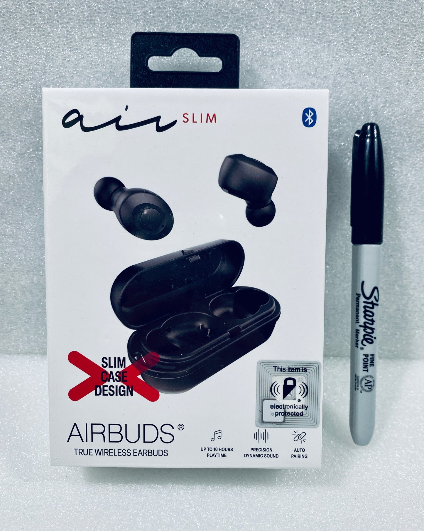 #97 - New - Airbuds Air Slim True Wireless Bluetooth Black Earbuds With Charging Case - (AS SHOWN)