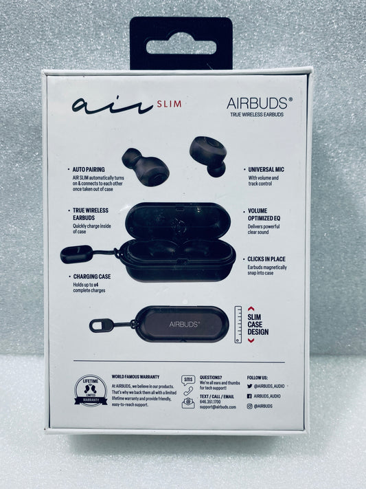 #96 - New - Airbuds Air Slim True Wireless Bluetooth Black Earbuds With Charging Case - (AS SHOWN)