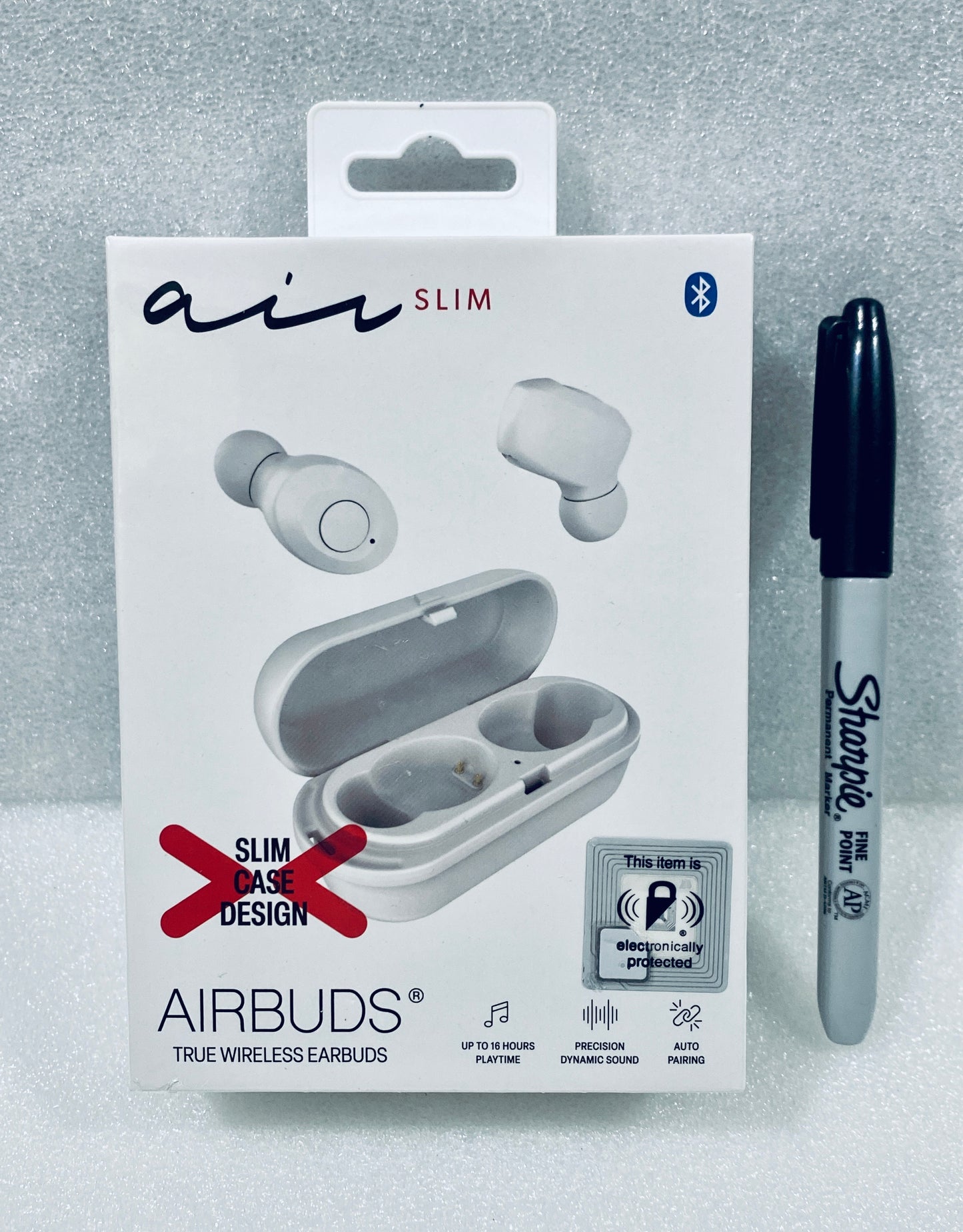 #102 - New - Airbuds Air Slim True Wireless Bluetooth White Earbuds With Charging Case - (AS SHOWN)